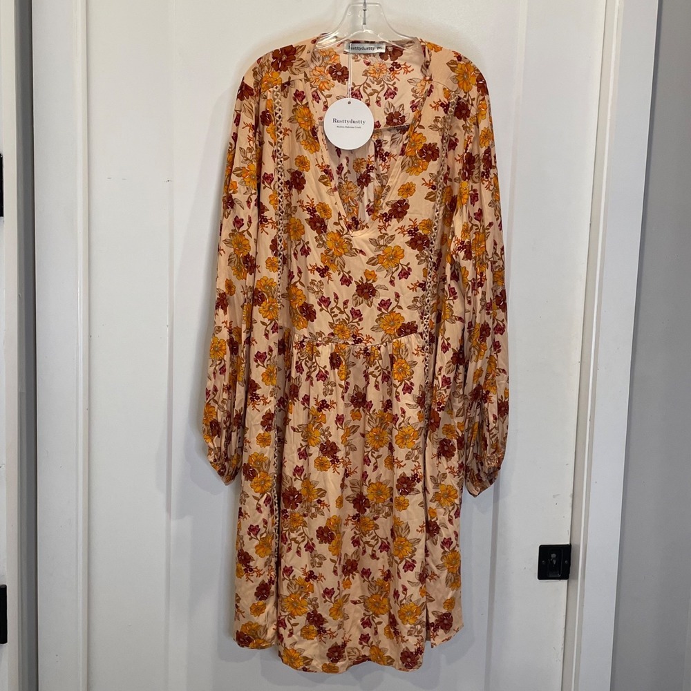 Cottagecore Lagenlook Western Dress 2XL Floral Relaxed Fit Layering